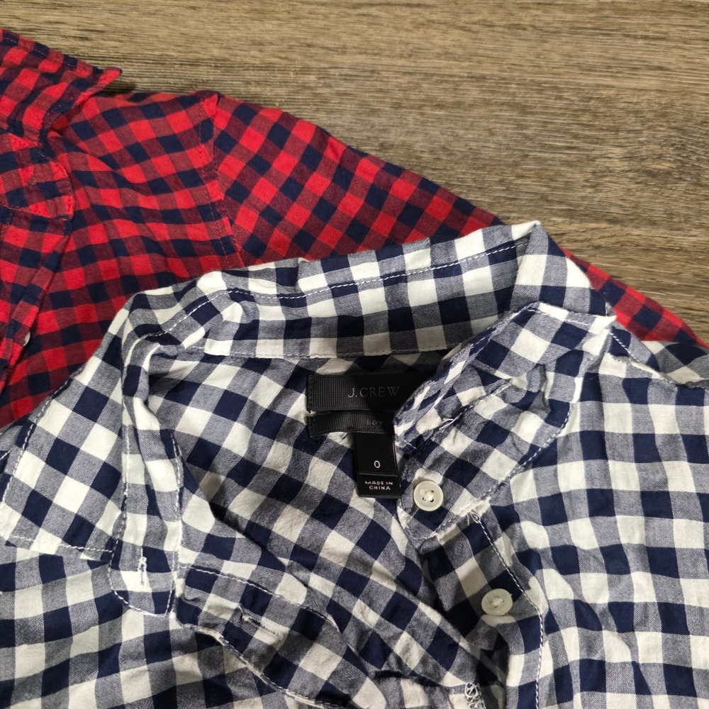J.Crew Womens 0 2 Bundle 4 Boy Fit Shirts Gingham Striped Navy Red White - Picture 7 of 9